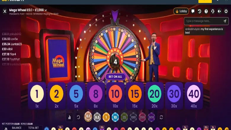 Mega Wheel Bet Screen