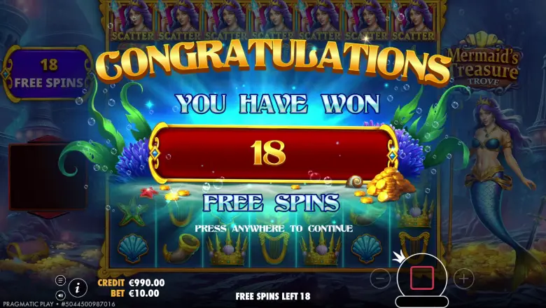 Mermaid's Treasure Trove Free spins
