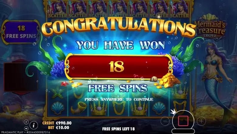 Mermaid's Treasure Trove Free spins