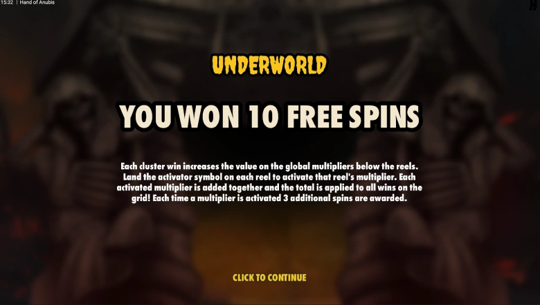 Hand of Anubis Free spins