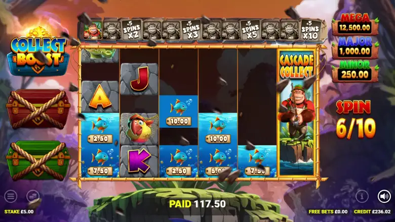 King Kong Splash free spins cascade collect