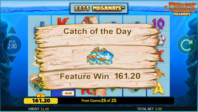 Fishin' Frenzy Megaways Feature Win