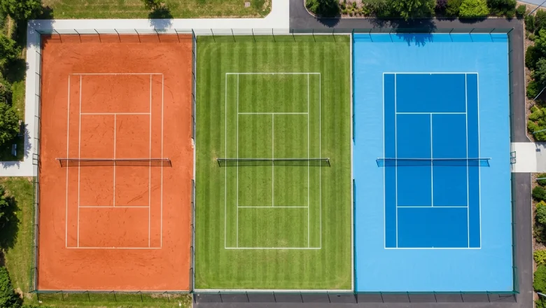 Three tennis court surfaces