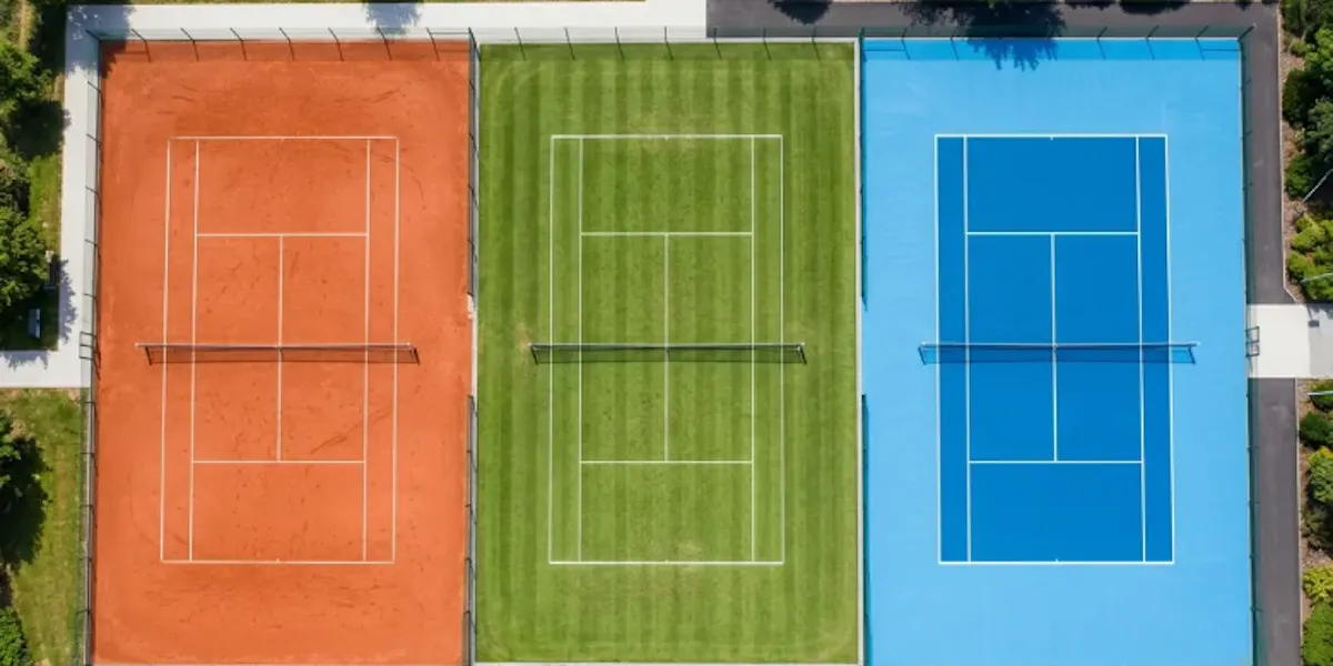 Three tennis court surfaces