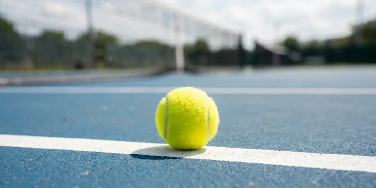 Yellow tennis ball on court