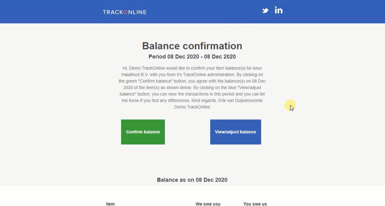 Balance reconciliation email