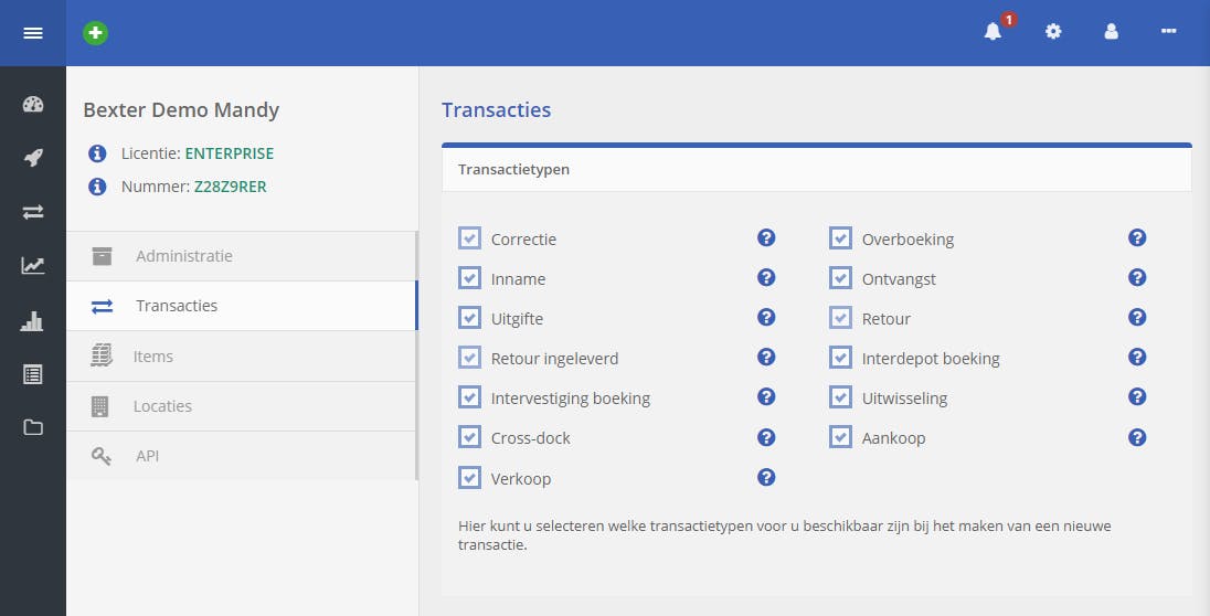 TrackOnline transactietypen