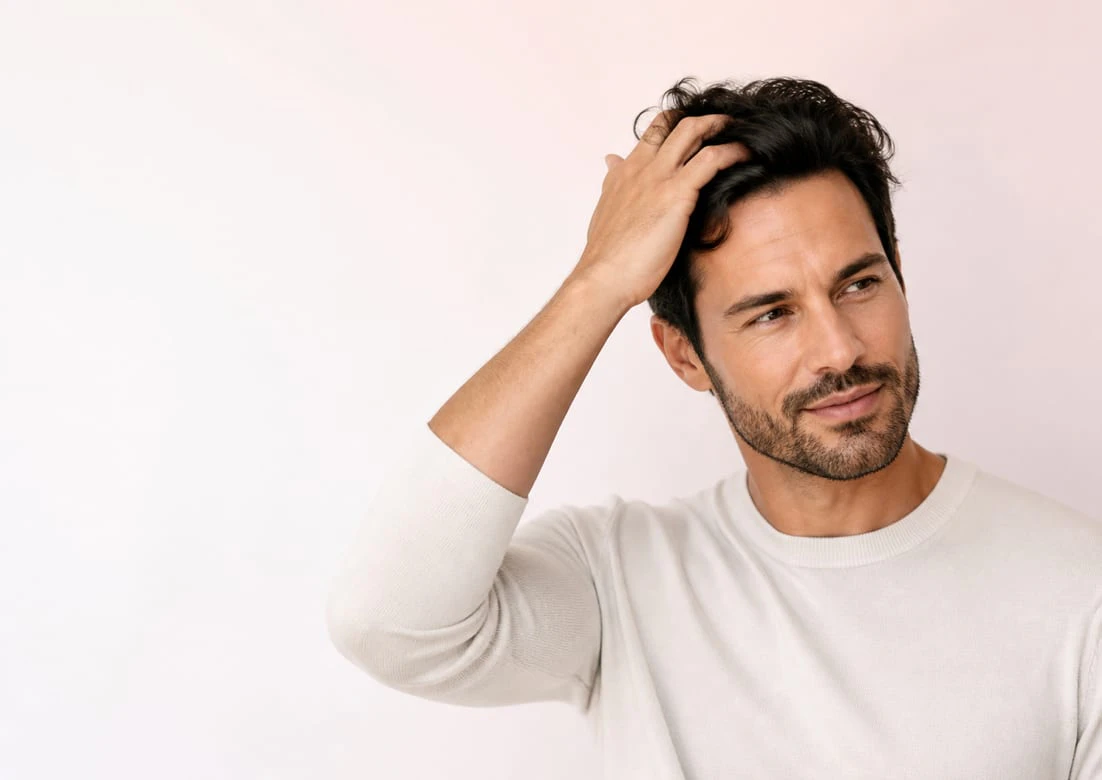 Man running a hand through his hair