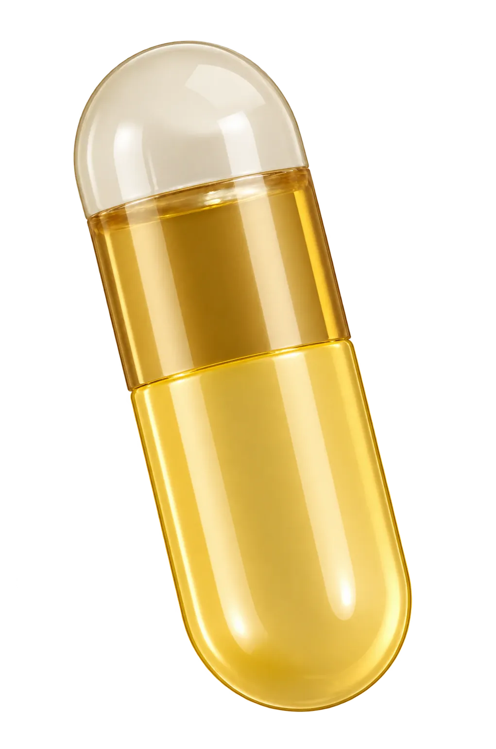 Unmarked gold and ivory capsule angled gently to the left