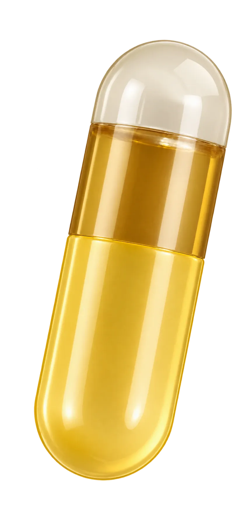 Unmarked gold and ivory capsule angled gently to the right
