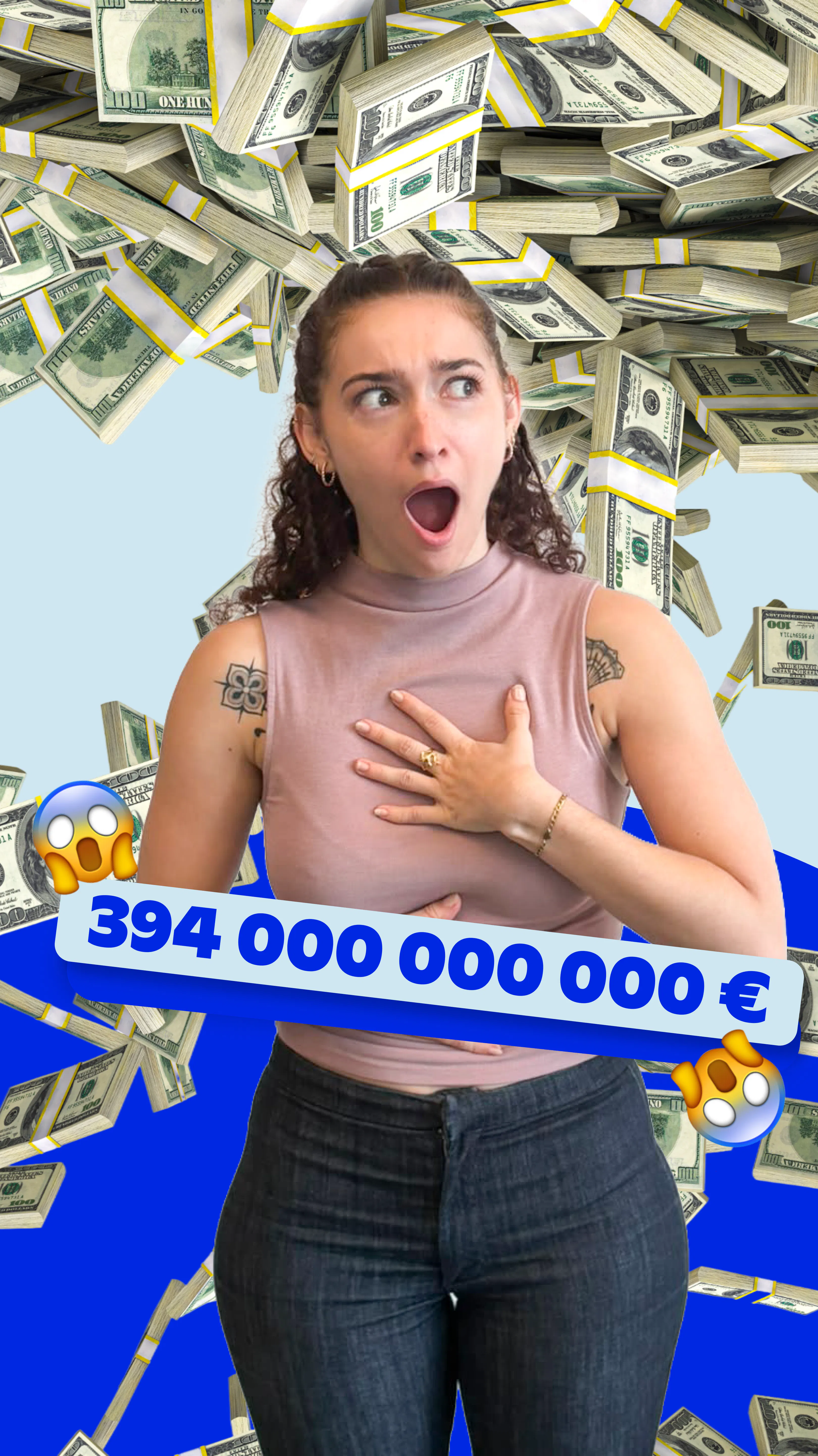 femme choqué avec le chiffre de 394 000 000 000 e noté