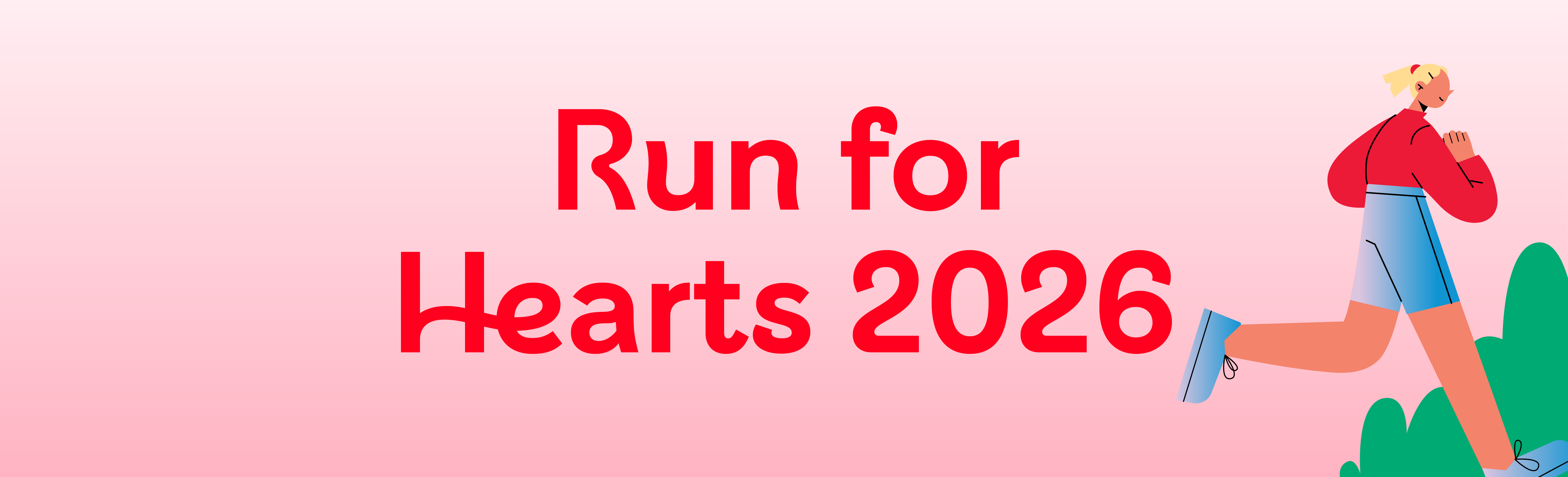 Run for Hearts campaign banner showing runner illustration.