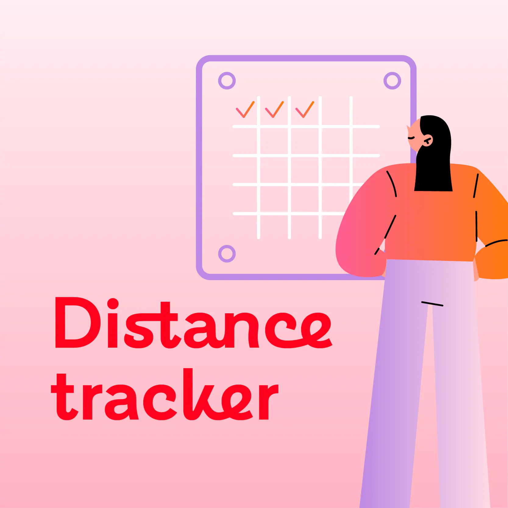 Distance tracker tile with a cartoon looking at a calendar.