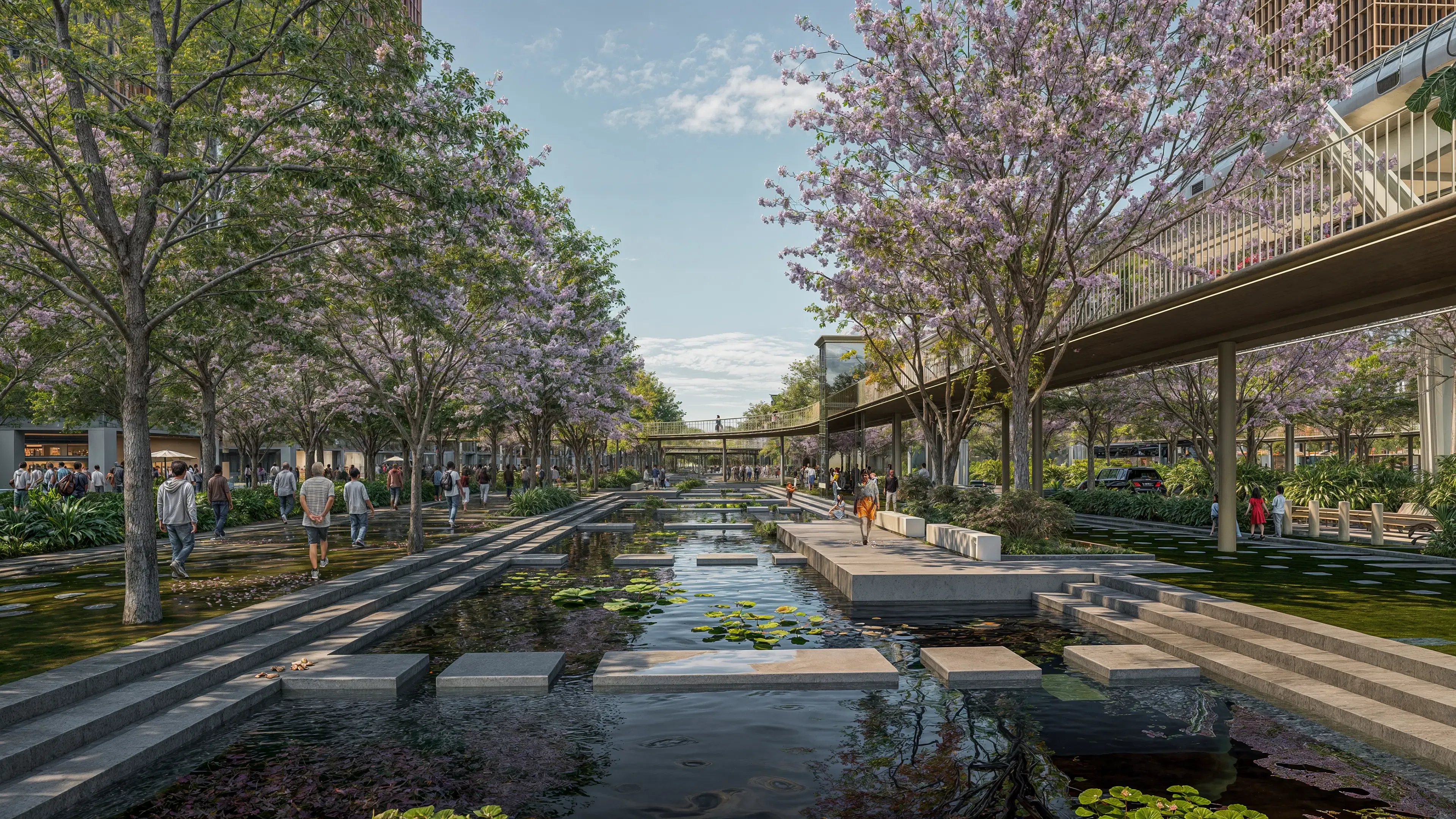PEDESTRIAN WALKWAYS & LANDSCAPED CANAL