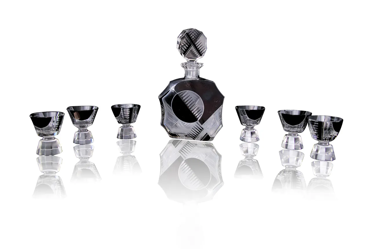 Bohemian cut-glass Art-Deco decanter set