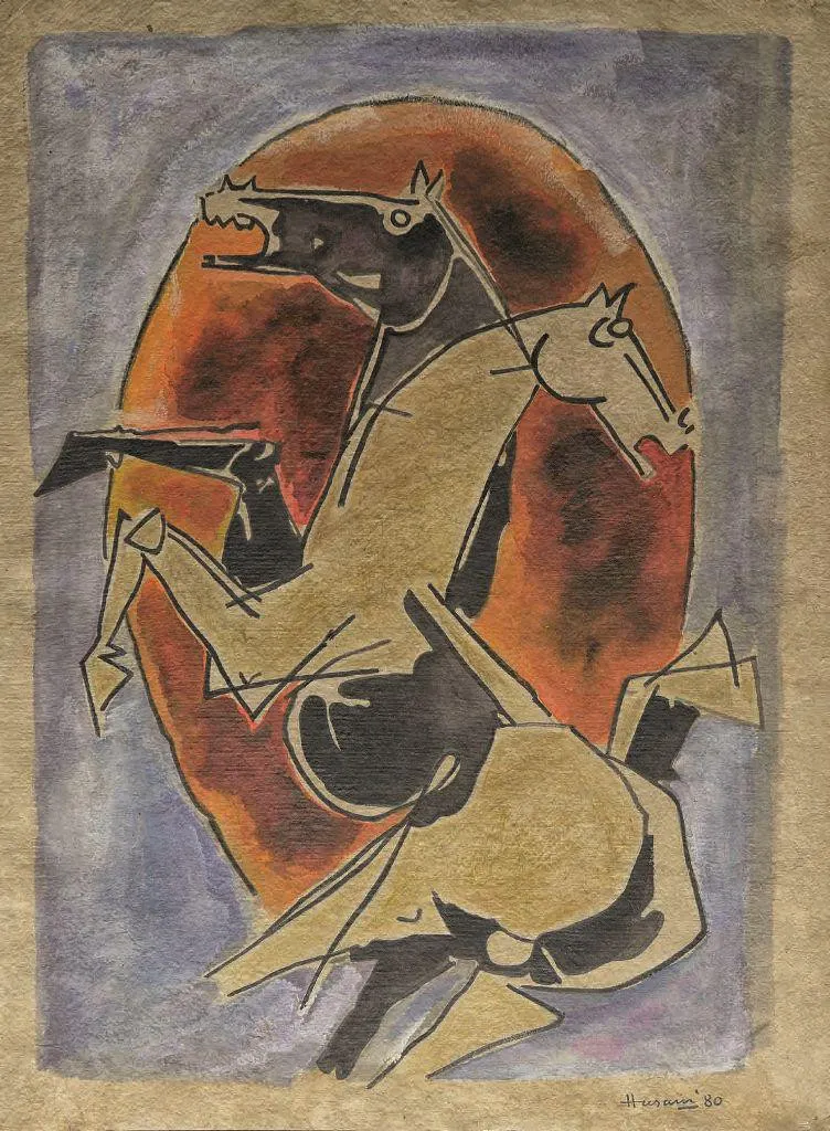 UNTITLED (TWO HORSES IN AN OVAL FRAME)