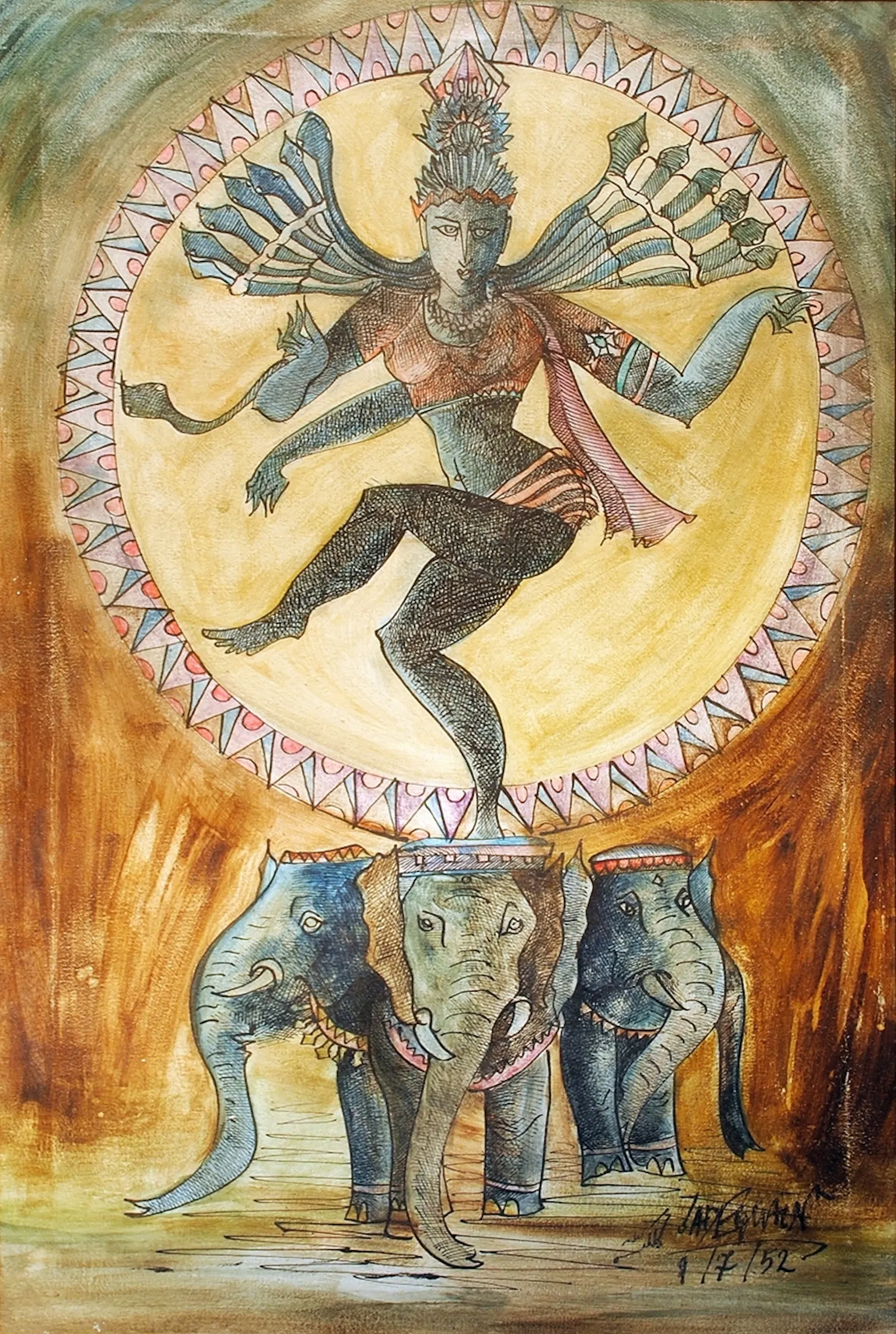 Untitled (Four Pillars of the Universe/Dancing Nataraja) - SADEQUAIN (1930 - 1987)