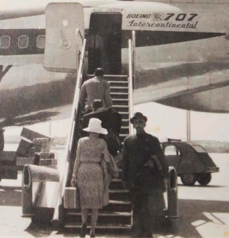 Lalchand boarding a flight in Europe