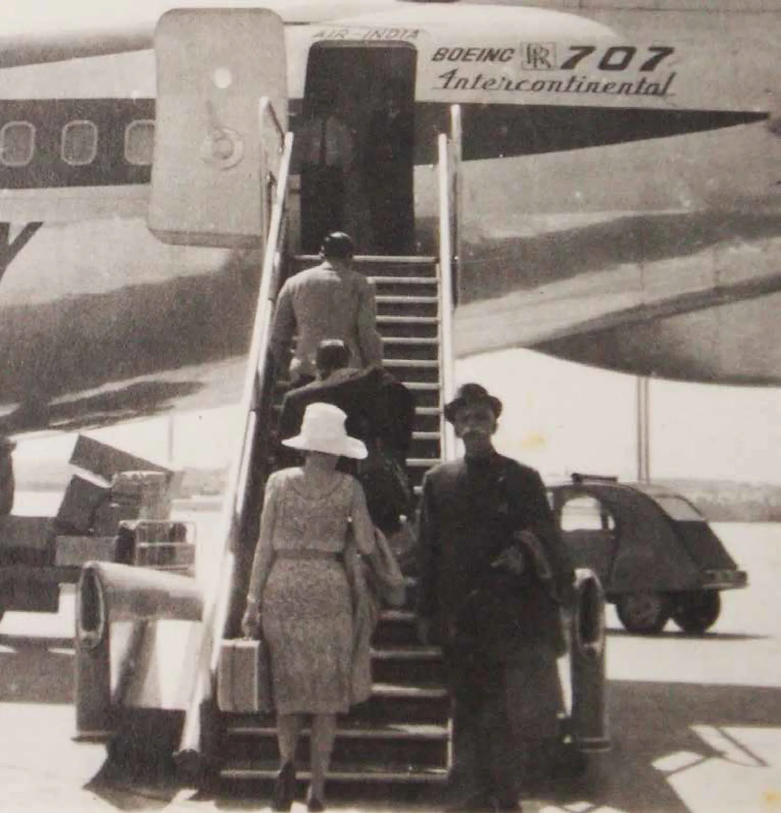 Lalchand boarding a flight in Europe