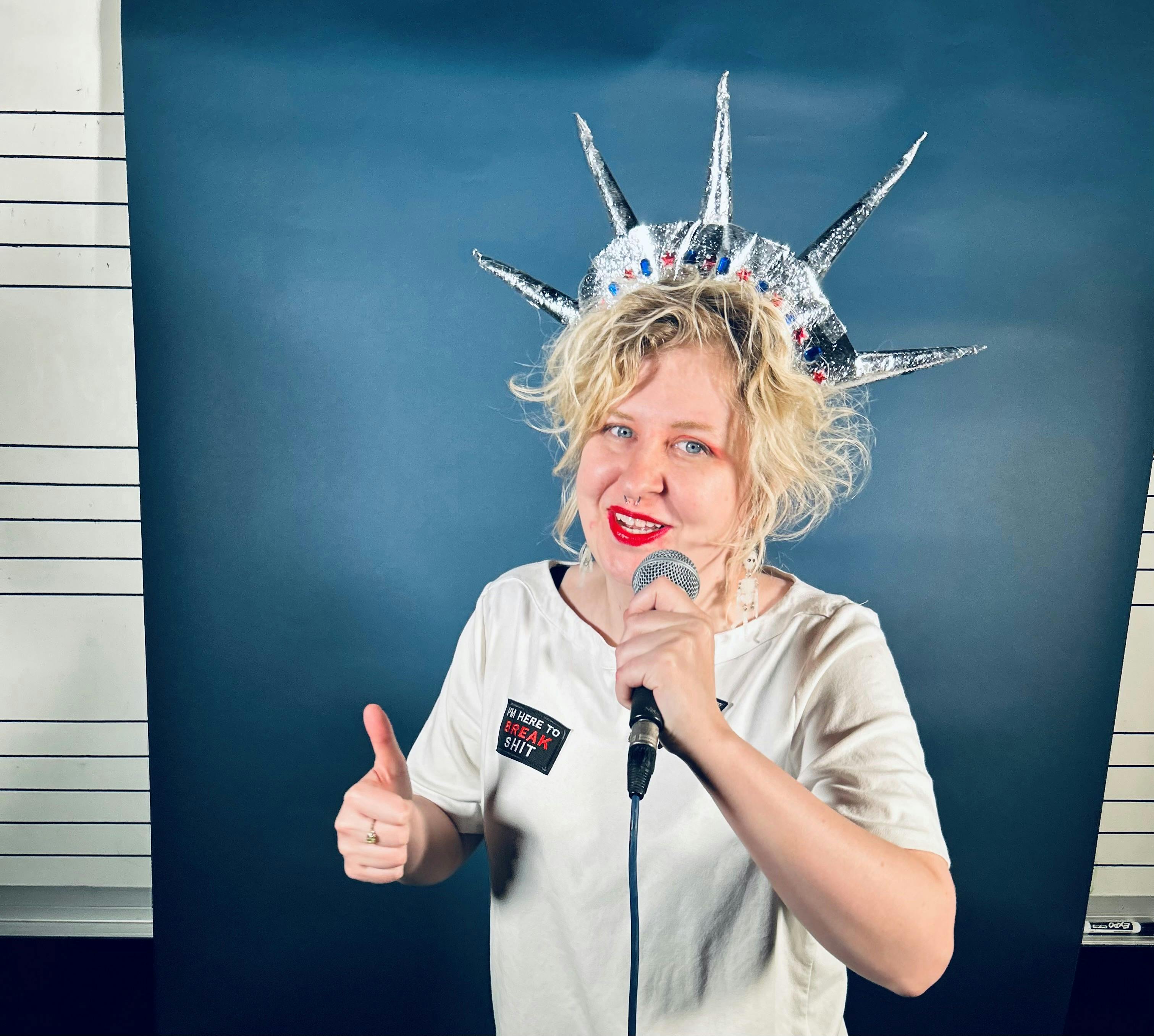 Victoria banner wearing a crown 