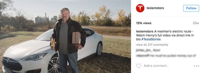 Tesla's video ad uploaded onto their Instagram page
