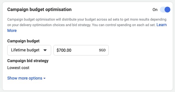 Campaign budget optimisation in Facebook Ads Manager