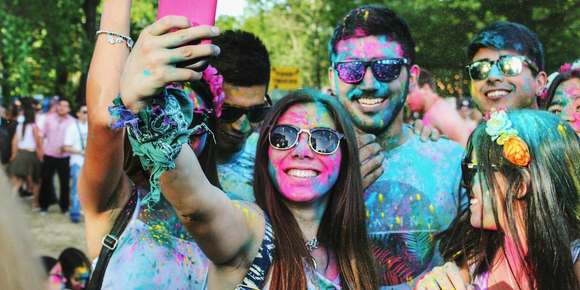People taking a photo of themselves during colour run