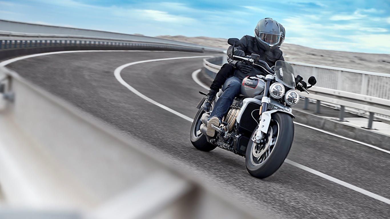 Triumph Rocket 3 GT being driven on a highway road