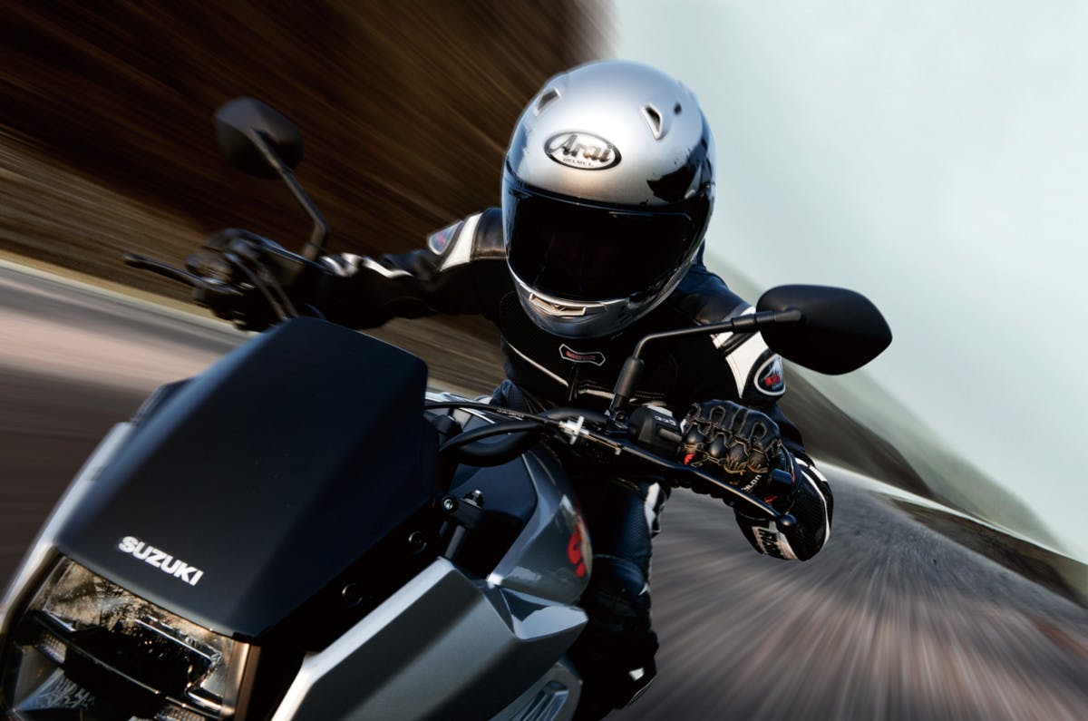SUZUKI KATANA being rideen on a road