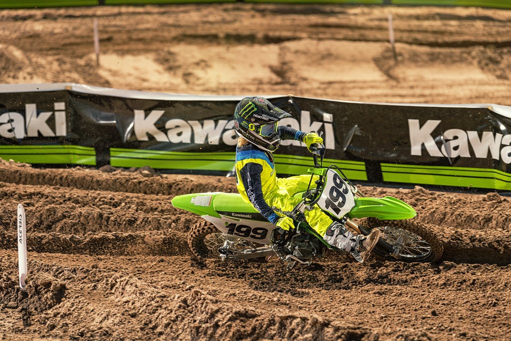 KAWASAKI KX85 in action on off-road track