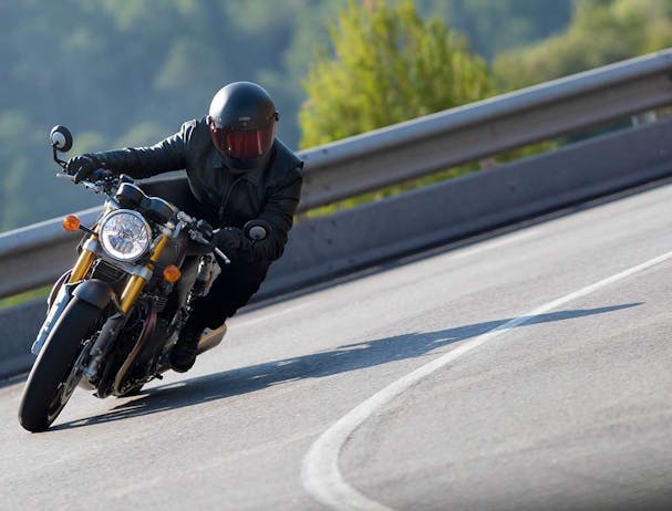 Triumph Thruxton RS in action on the road.