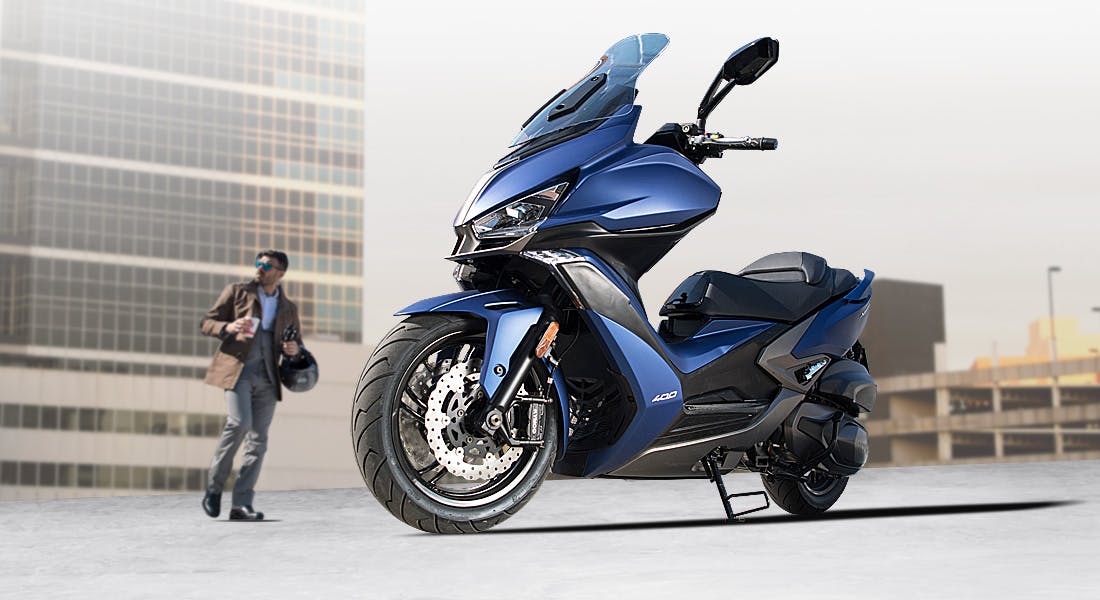 Kymco Xciting S 400i in blue colour parked