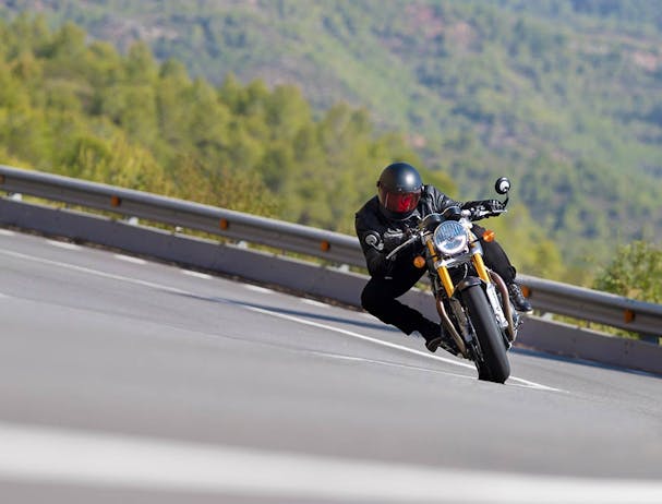 Triumph Thruxton RS in action on the road.