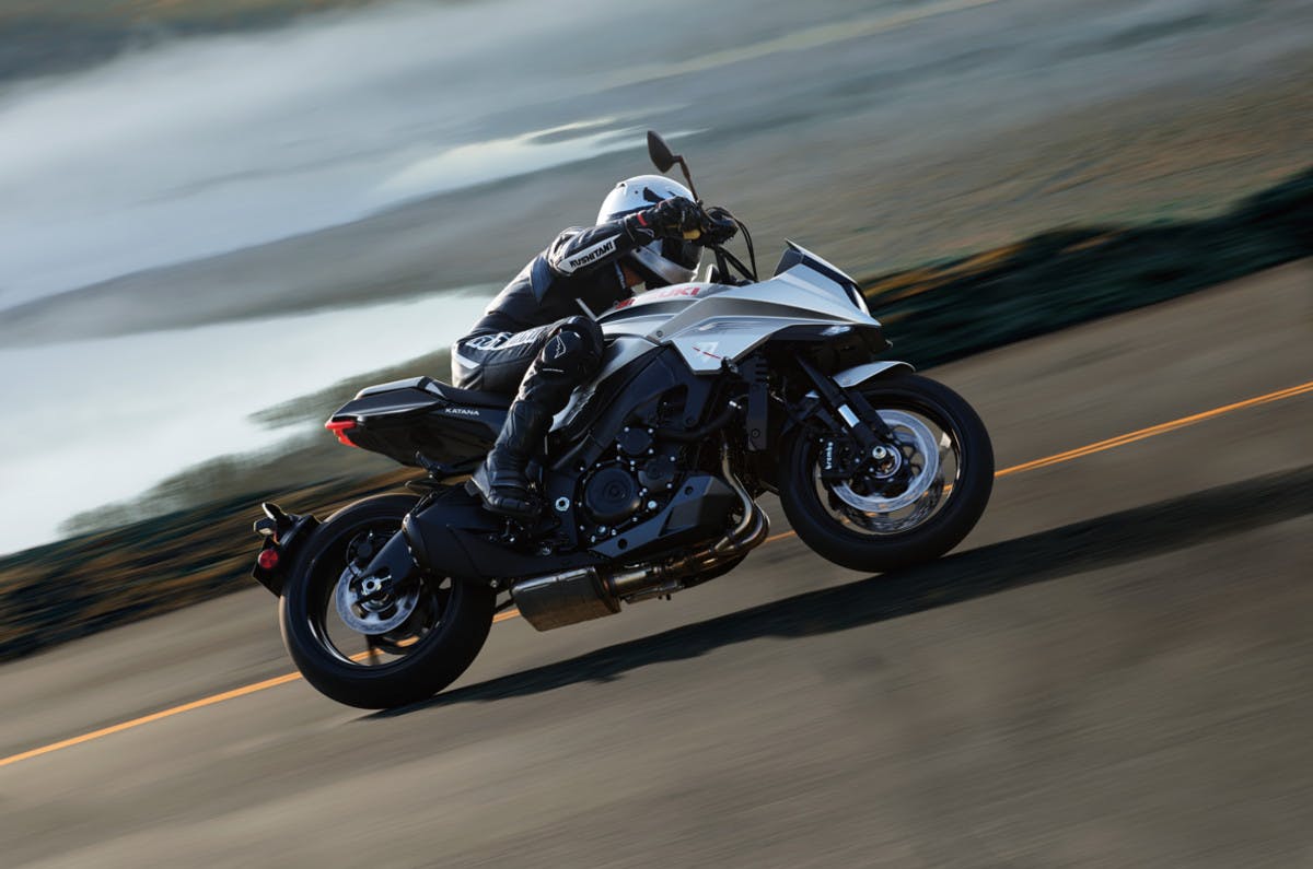 SUZUKI KATANA being rideen on a road