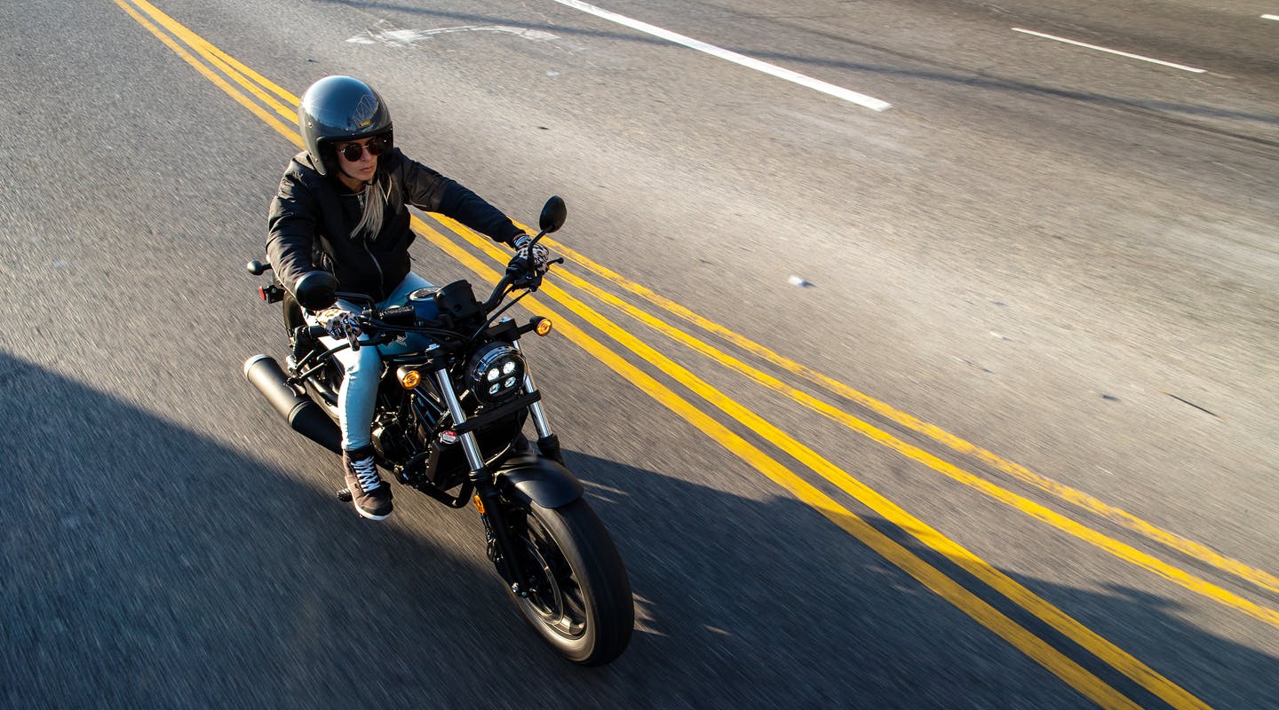 Honda CMX500 being ridden on the road