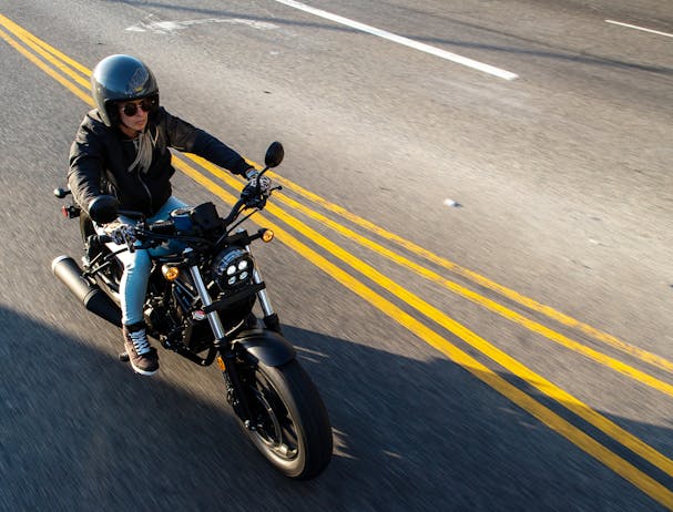 Honda CMX500 being ridden on the road