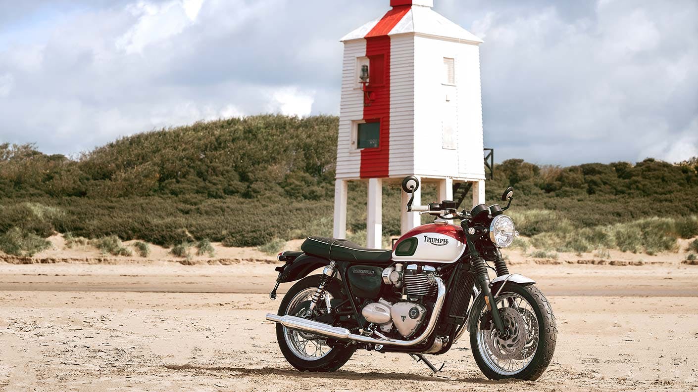 Triumph Bud Ekins T120 in White/Red colour, parked