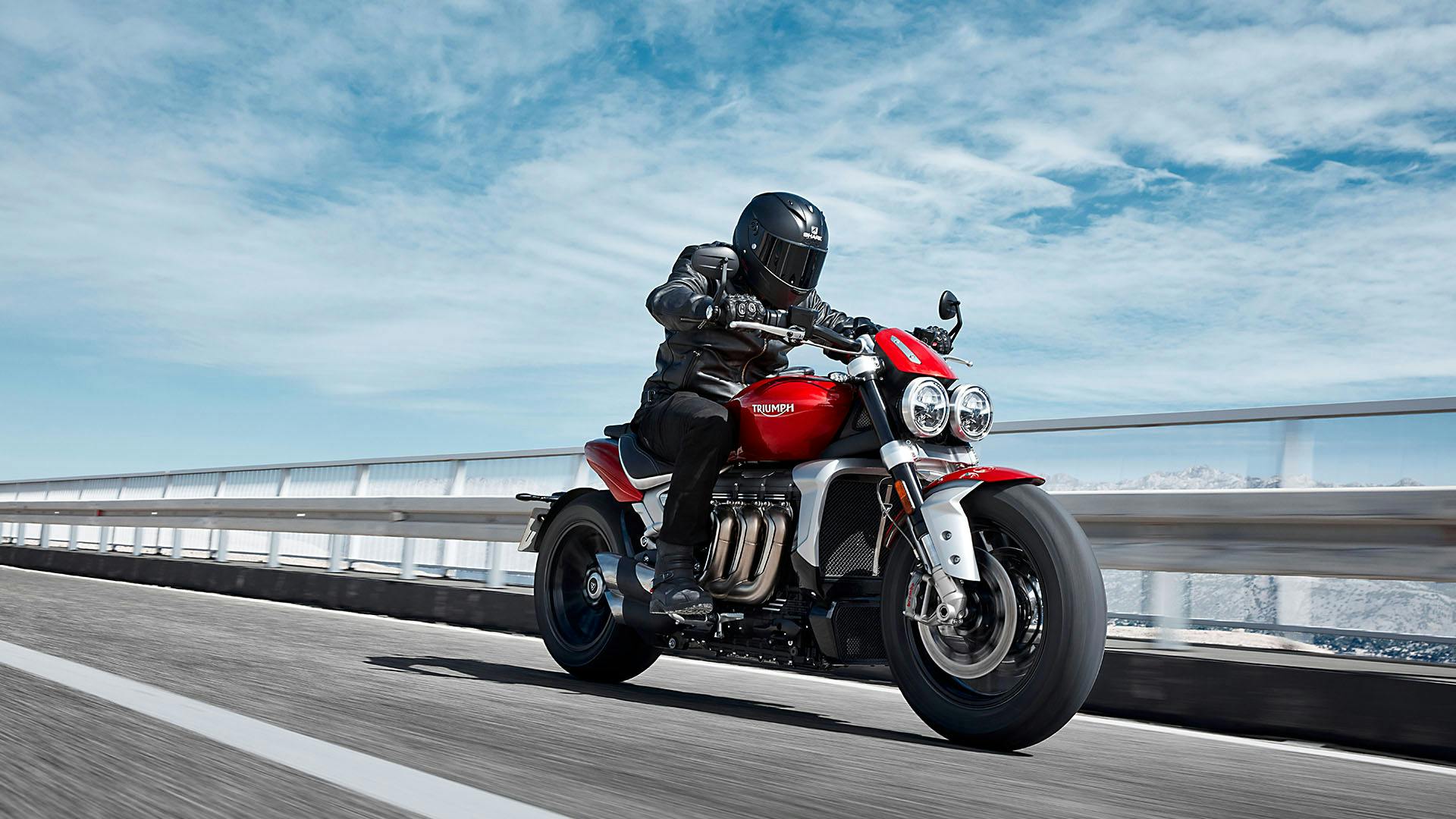 Triumph Rocket 3 R being driven on a highway road