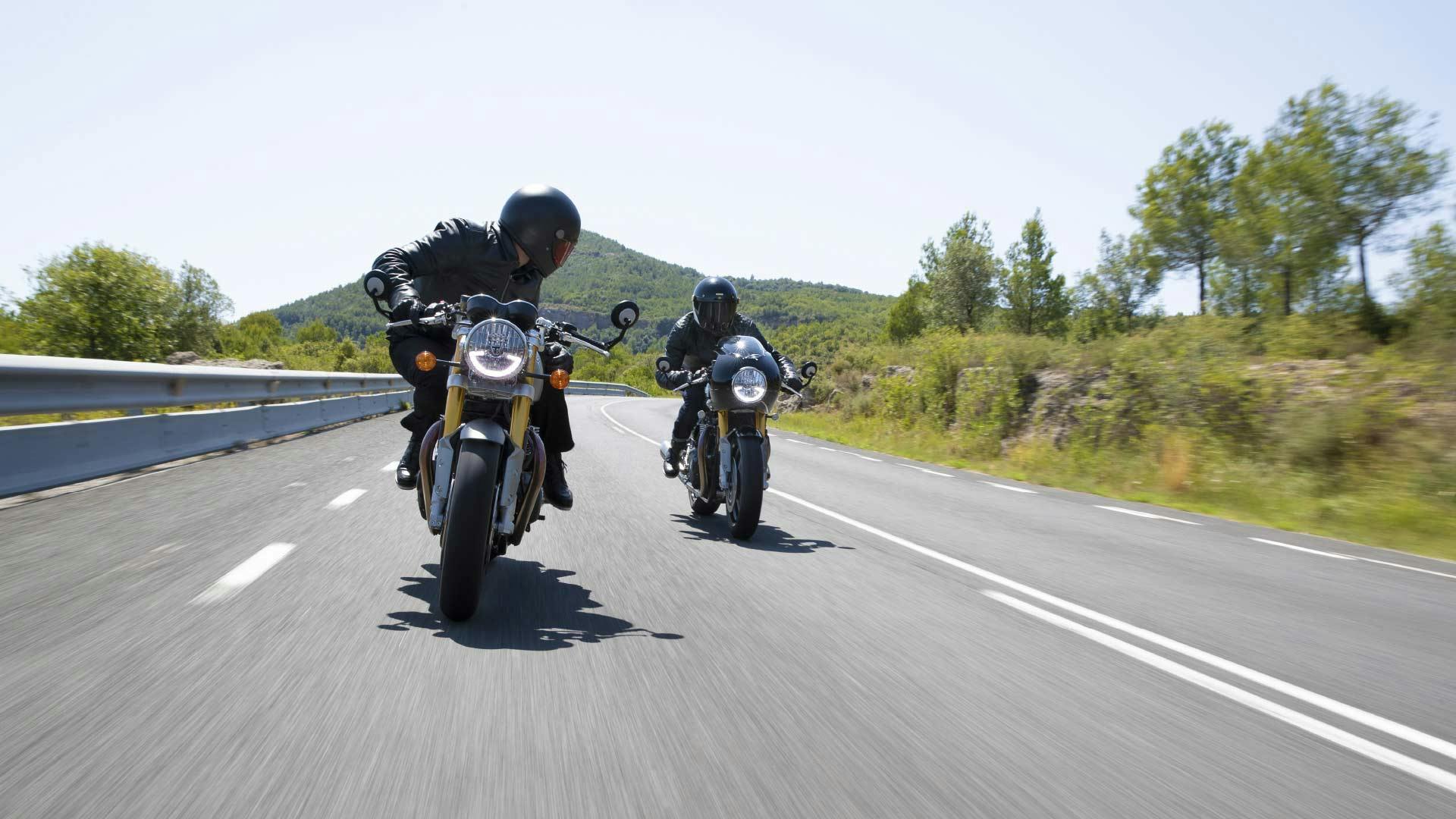 Triumph Thruxton RS in action on the road.