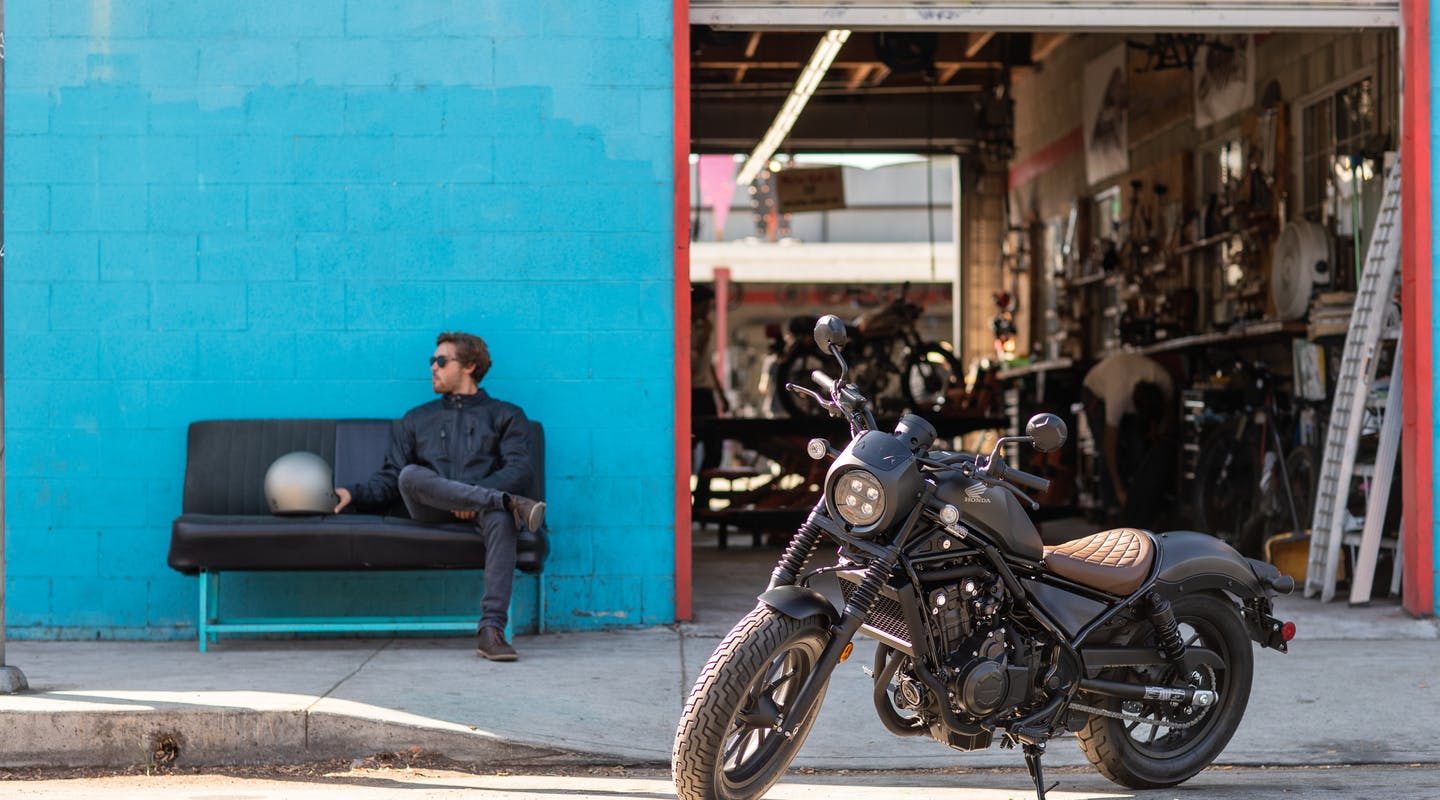 CMX500 ‘S, parked in front of a cafe