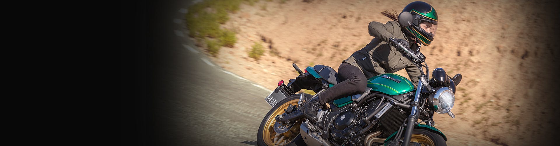 Kawasaki Z650RS in Candy Emerald Green colour on the road