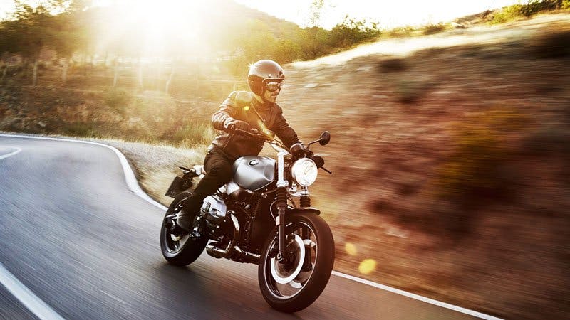 BWM R nineT Scrambler being ridden on the road