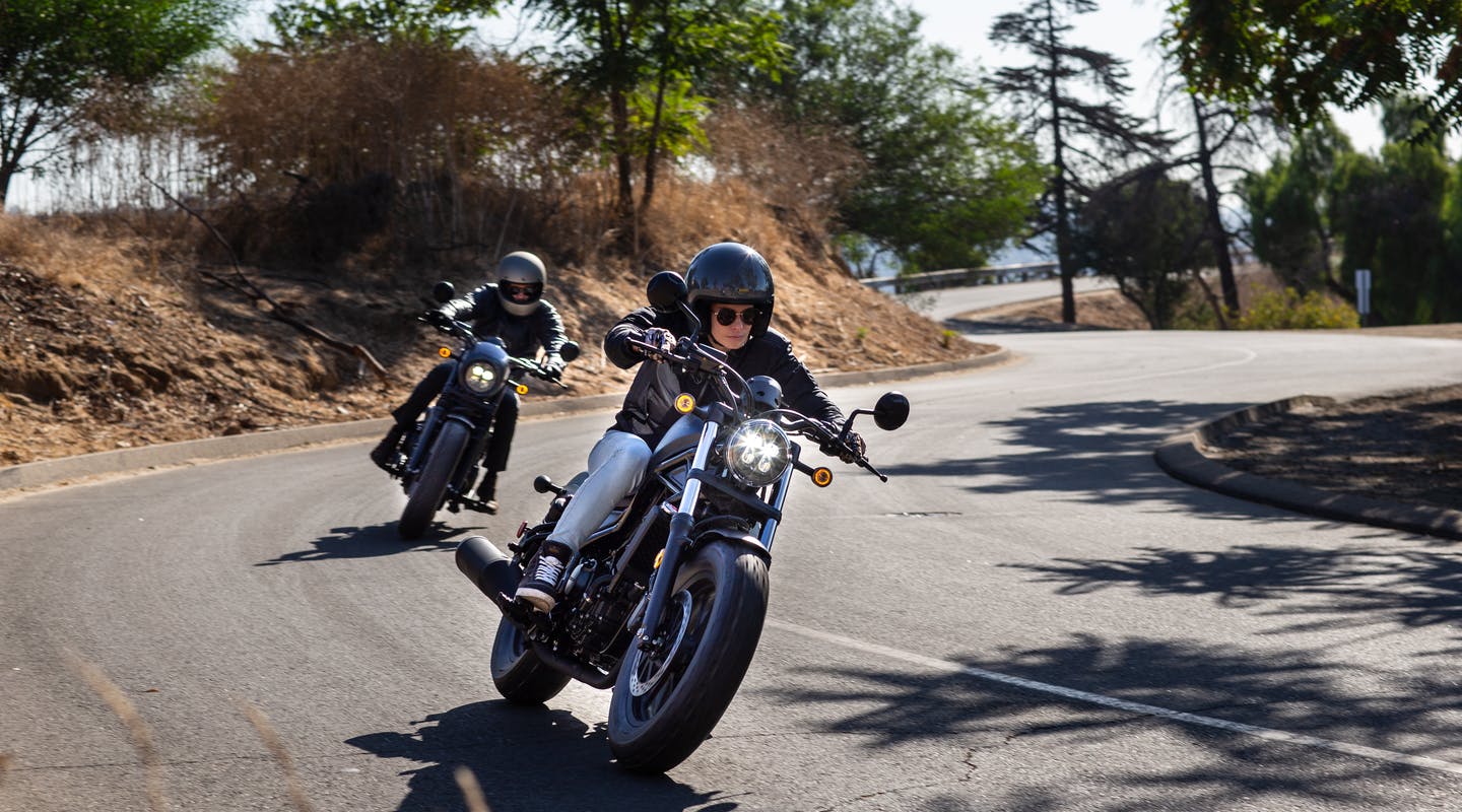 Honda CMX500 being ridden on the road