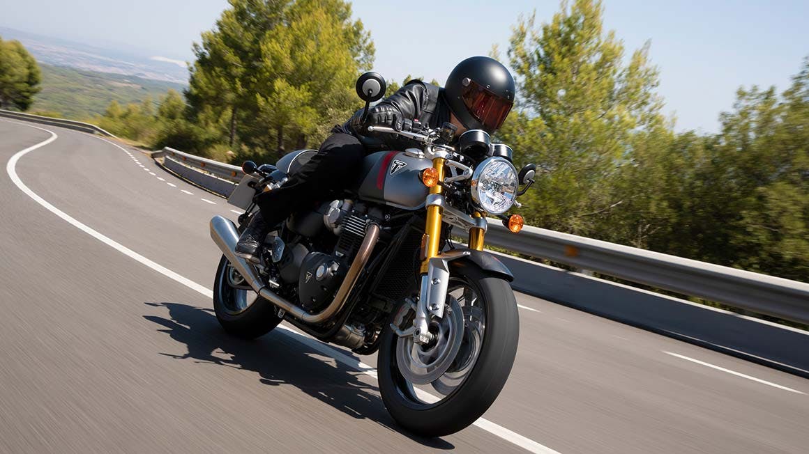 Triumph Thruxton RS in action on the road.
