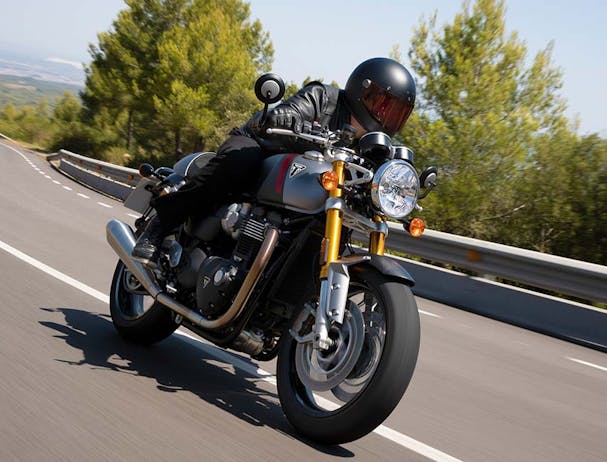 Triumph Thruxton RS in action on the road.