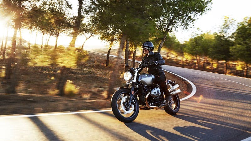 BWM R nineT Scrambler being ridden on the road