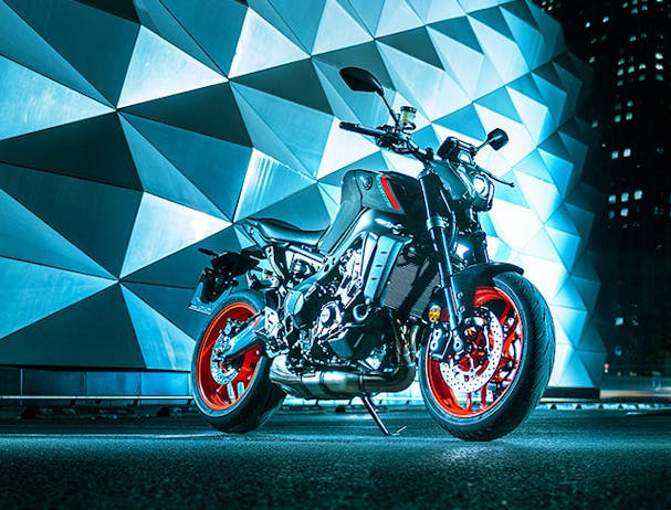 Yamaha MT-09 in storm fluo colour, parked