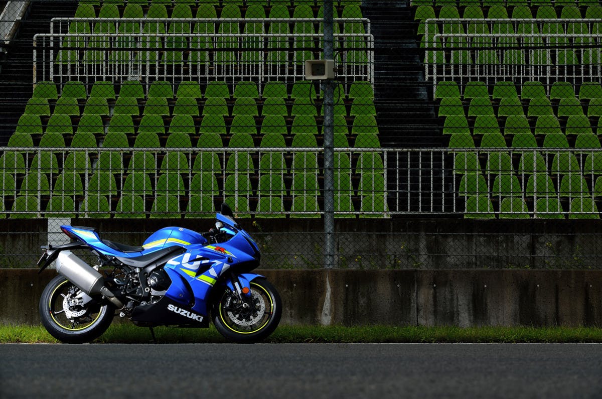 SUZUKI GSX-R1000 ABS in metallic triton blue colour, parked