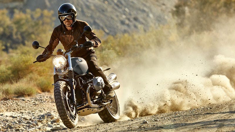 BWM R nineT Scrambler being ridden on the road