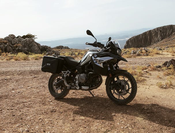 BMW F 750 GS in light white colour, parked